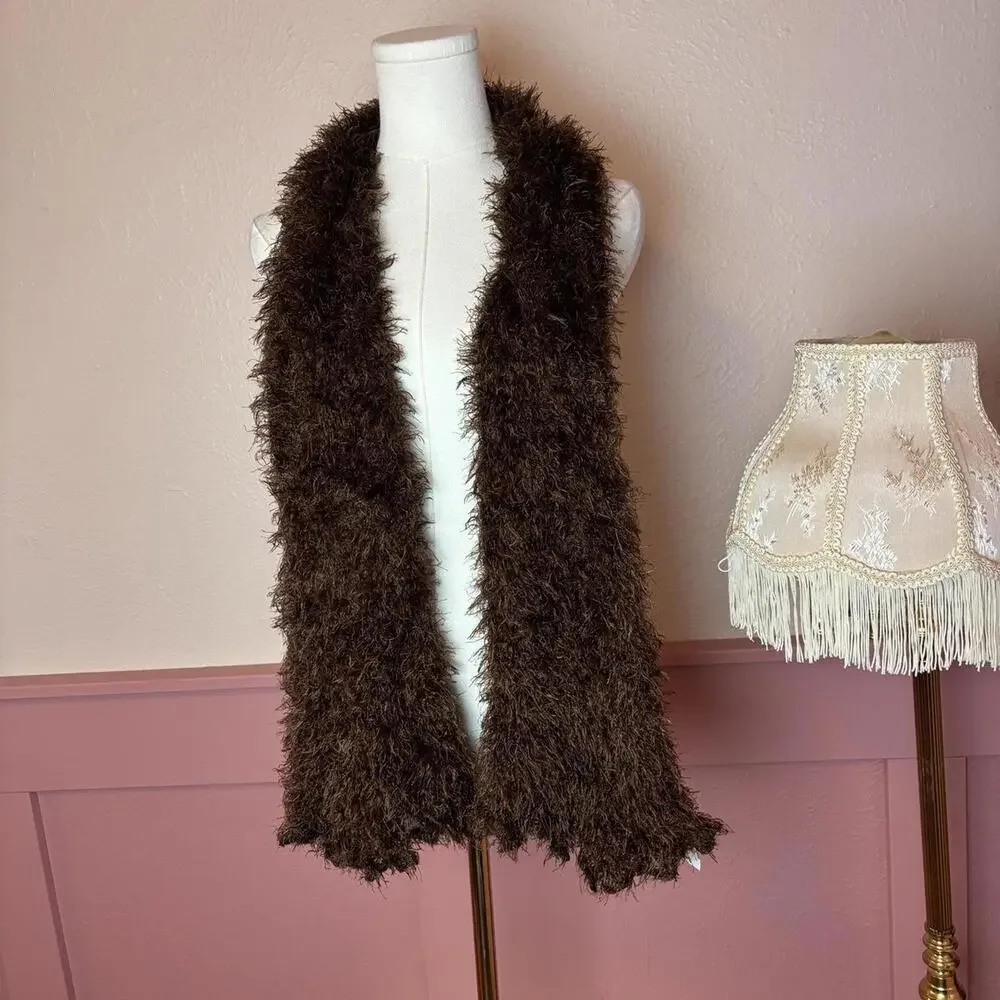skinny scarf flare brown fuzzy eyelash y2k 90s art whimsigoth quirky boho